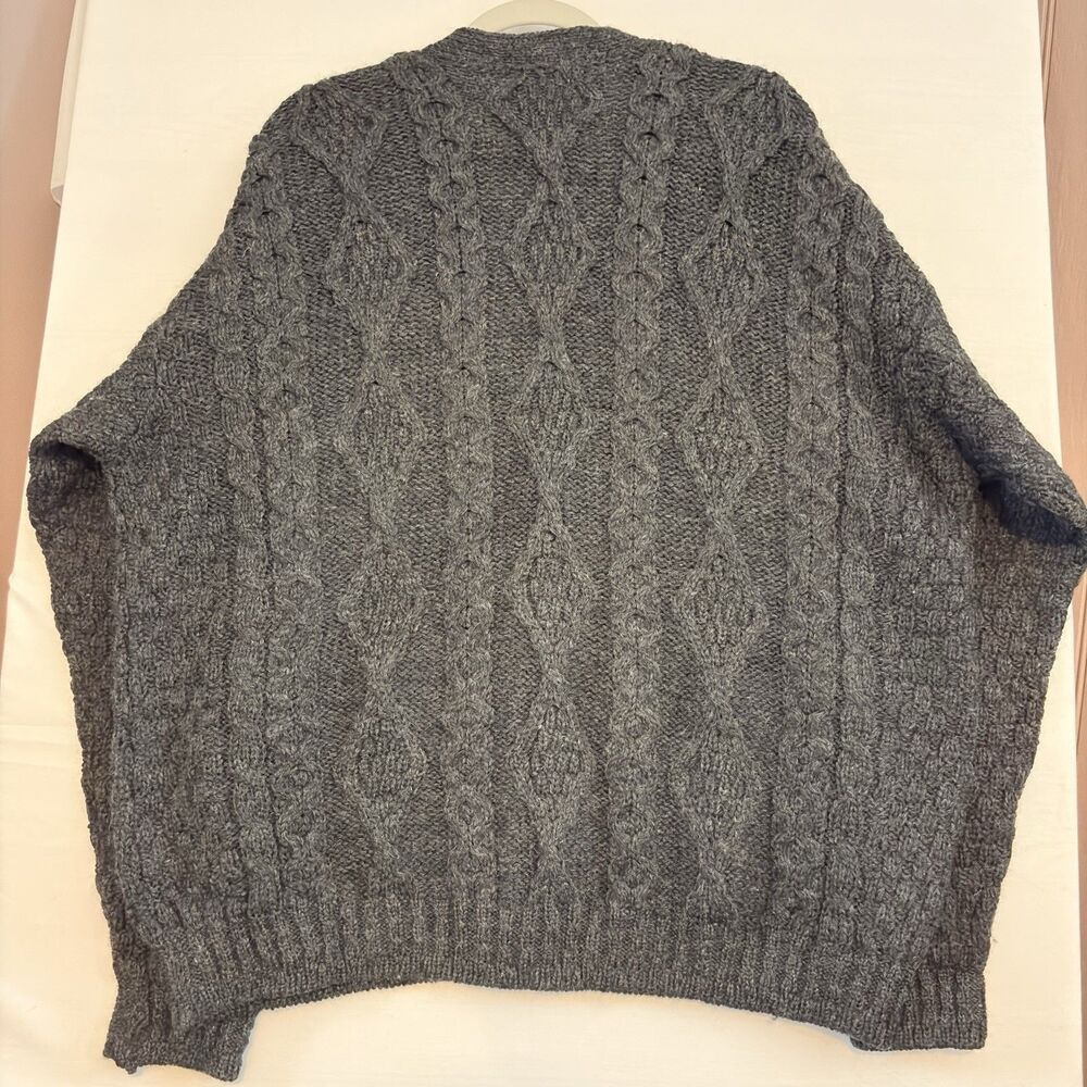 LL Bean Men Gray/Blue Cardigan sweater button up‎ 100% Wool Outdoors Large - Picture 3 of 13